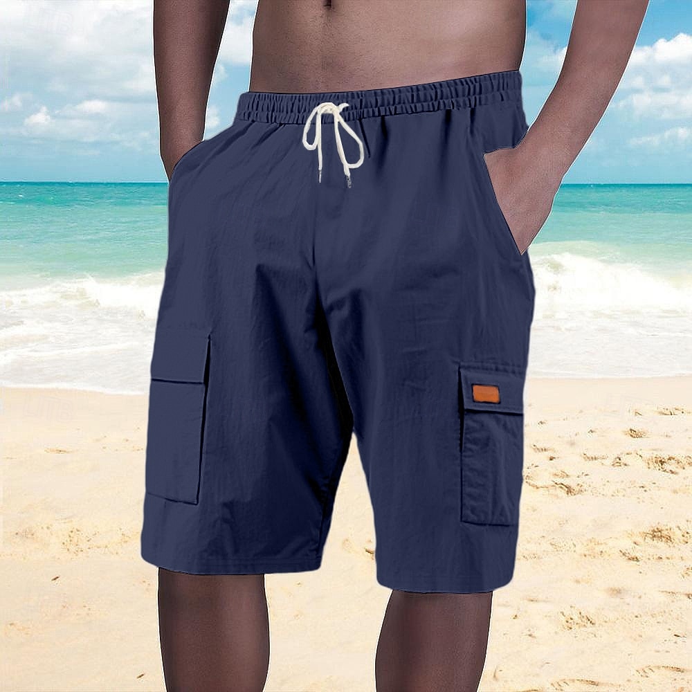 Herren Shorts Leinenshorts Sommershorts Strandshorts Kordelzug Elastischer Bund Mehrere Taschen Einfach Komfort Atmungsaktiv Knielang Outdoor Täglich Strand Urlaub Mode Schwarz Weiß 2026 - $20.99 –P15