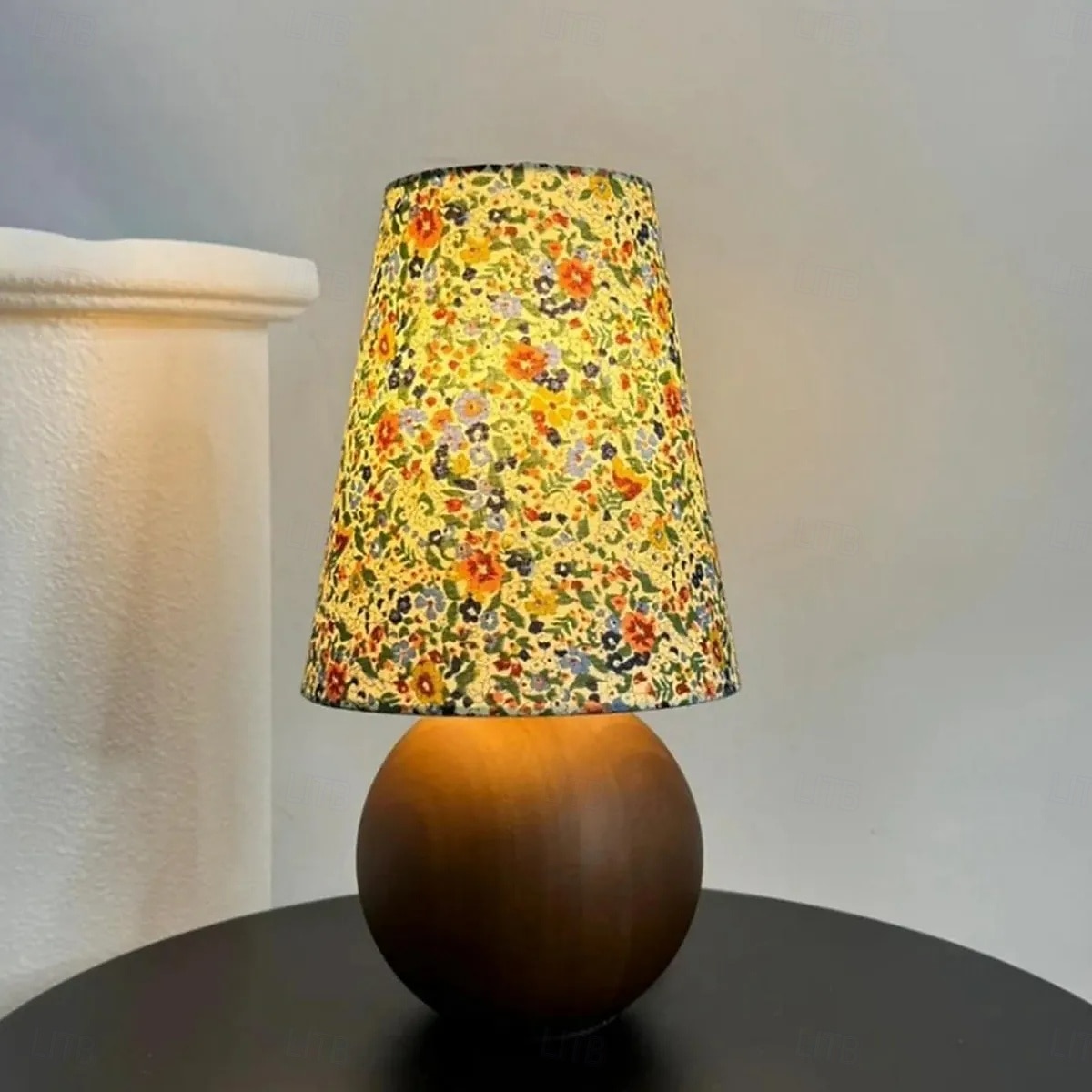 Abajur redondo com estampa floral pastoral francesa tradicional, base de madeira maciça, 1 luminária de mesa para quarto de 2025 por $84.99 –P2