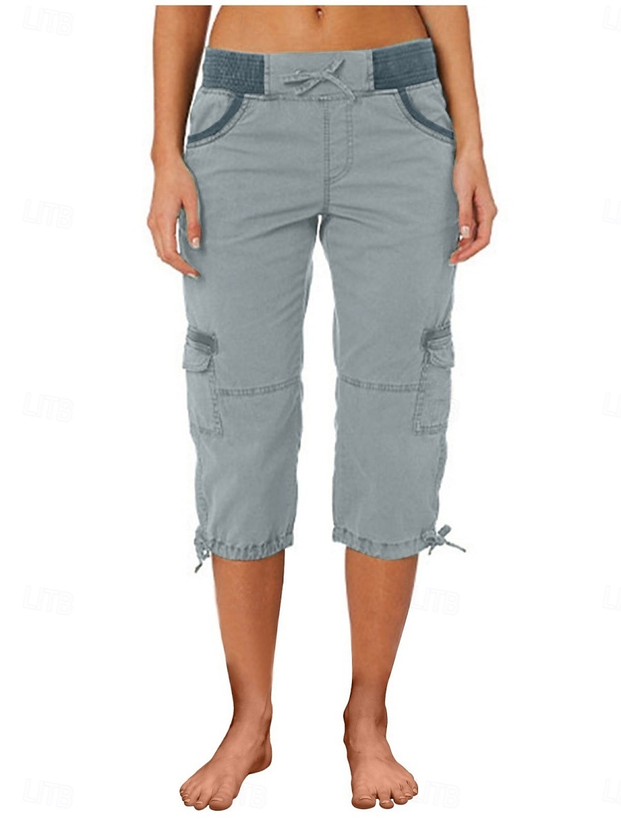 Dam Militärbyxor Semester Mode Streetwear Vadlängd Hög midja Slät Ficka Bekväm Mjuk Microelastisk Utomhus Gata Gul-Brun Svart Vit Orange Sommar Normal 2025 - $29.99 –P2