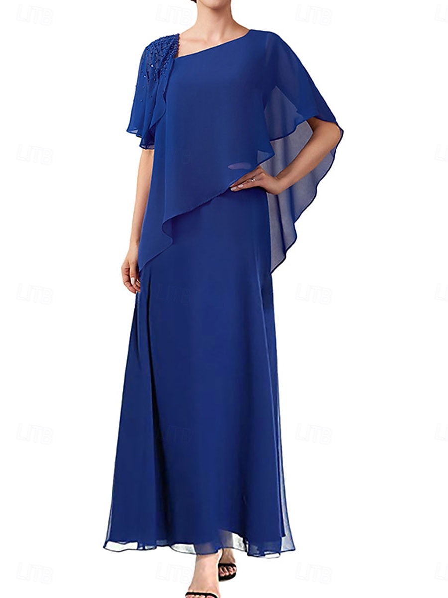 A-Line Mother of the Bride Dress Elegant Simple Square Neck Ankle Length Chiffon Short Sleeve with Solid Color 2025 - $109.99 –P1
