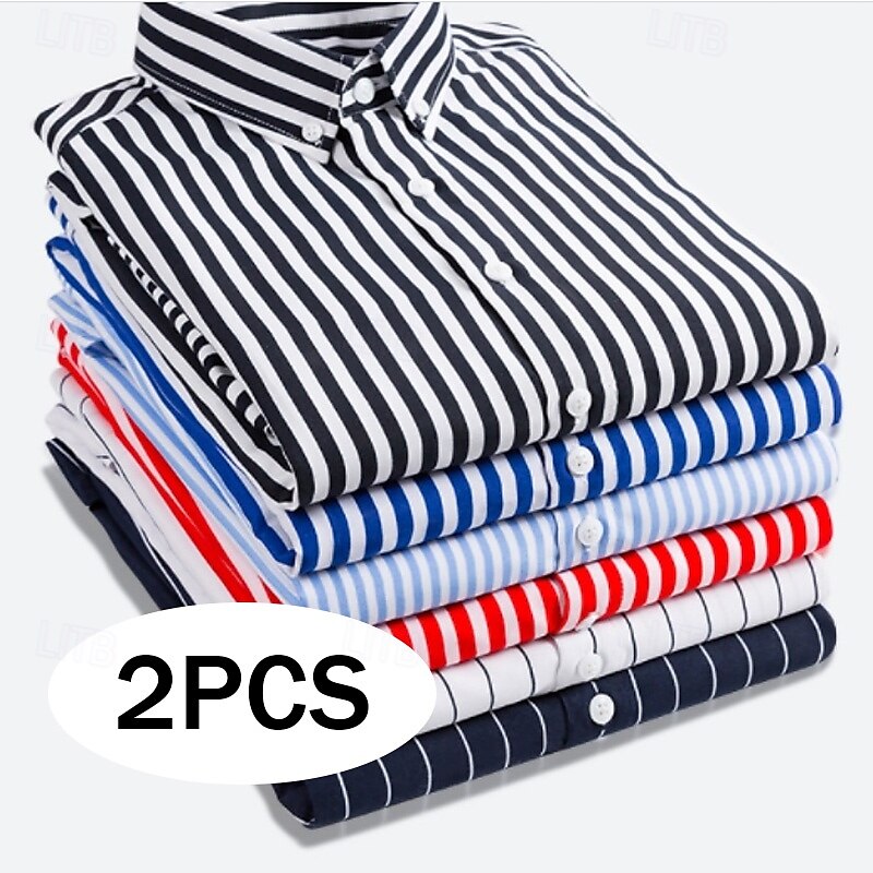 Per uomo Camicia elegante Camicia button-down Camicia a righe Camicia con Colletto A righe Formale Matrimonio Bianco + rosso Bianco + azzurro Blu navy + nero Blu navy + rosso Manica Lunga Tutte le del 2025 a $27.99 –P1