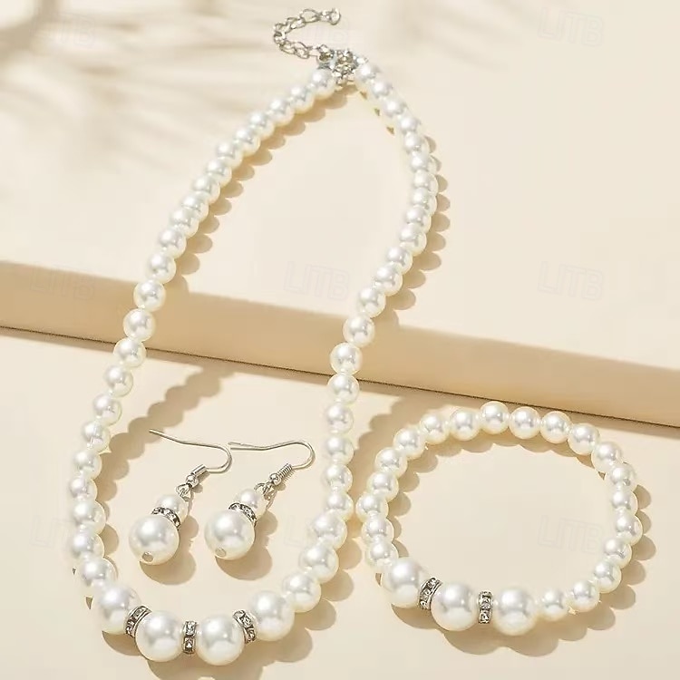 Svatební šperky sady 1 sada perla zirkon prsteny náušnice náhrdelník náramky dámské elegantní stylové sladké šperky sada pro svatbu zvláštní příležitosti denní 2025 - $24.99 –P2
