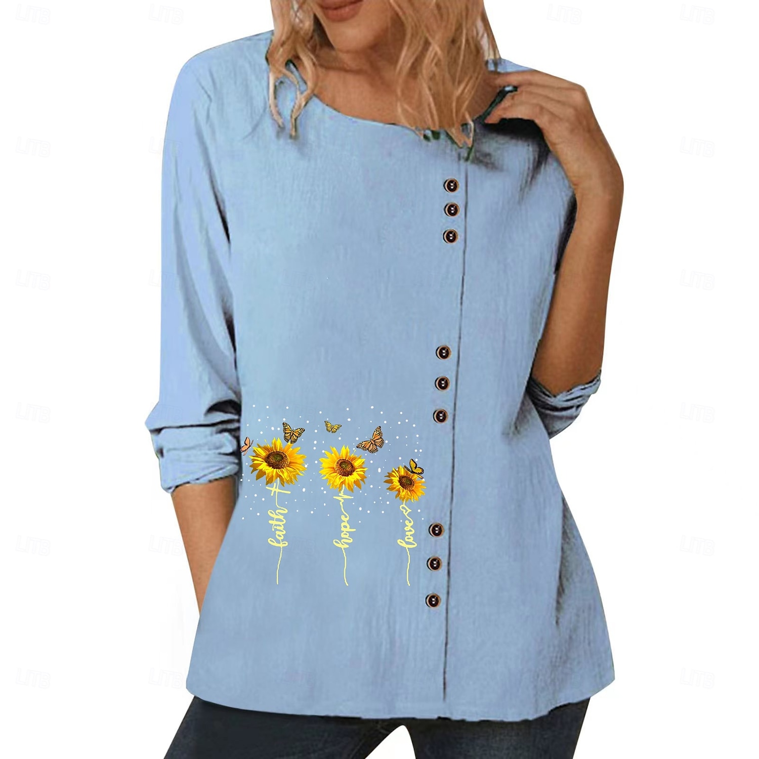 Women's Blouse Floral Graphic Plants Elegant Vintage Fashion Long Sleeve Crew Neck Regular Tops Daily Going out Weekend White Blue Dark Blue Fall 2025 - $18.99 –P4