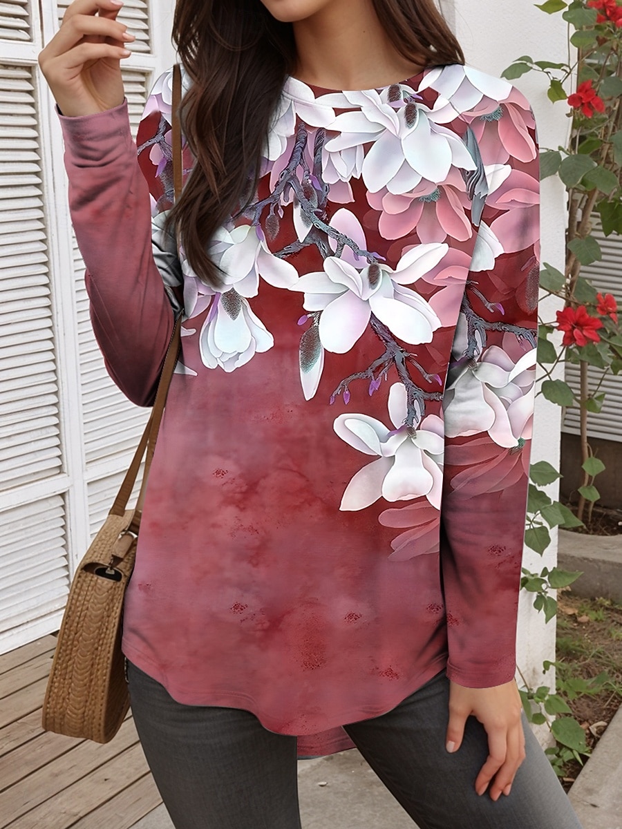 Per donna Maglietta Stampato Floreale Grafico Piante Vintage Moda Casual Manica Lunga Girocollo Top lunghi Quotidiano Weekend Blu Rosso Viola Verde Primavera, Autunno, Inverno, Estate del 2026 a $26.99 –P5