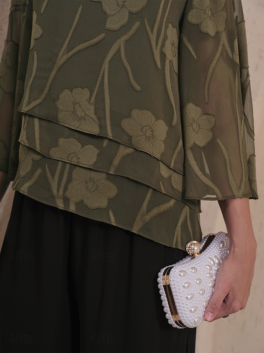 Dames Kanten overhemd Blouse Geklede topjes Chiffon-topjes Effen Kleur Bloemig Elegant Stijlvol Casual Halve mouw Flutter mouw Boothals Normale tops Bruiloft gast Werk Dagelijks Asymetrische zoom 2025 - $59.99 –P2