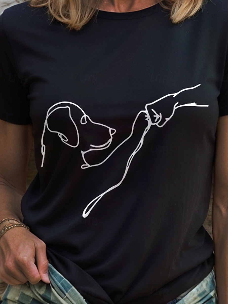 Femmes T-shirt Graphique Animal Chien ancien Élégant Classique Manche Courte Col ras du cou Col rond Hauts Réguliers Quotidien Week-end Imprimé Noir et blanc Blanc / Noir Blanche Rose Claire Rouge de 2025 ? $19.99 –P3