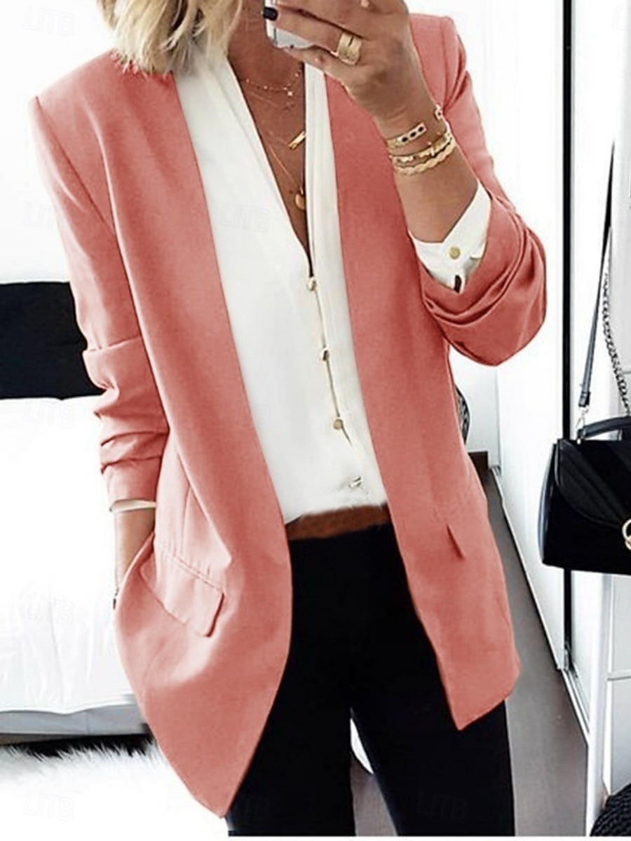 Per donna Blazer Traspirante Confortevole Tasca Casual Semplice Lavoro Streetwear Abbigliamento quotidiano Aperto davanti Regolare Scollo a V Vestibilità regolare Manica Lunga Capispalla Rosa Marrone del 2025 a $13.99 –P3