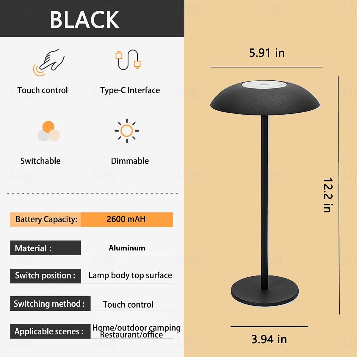 1 Pc Table Lamp Aluminum Metal Rechargeable Desk Lamp With Three Color Infinite Dimming And Soft Light For Eye Protection, Indoor And Outdoor Camping, Reading, Bedside Lighting, Type-C Charging 2025 - $23.99 –P16