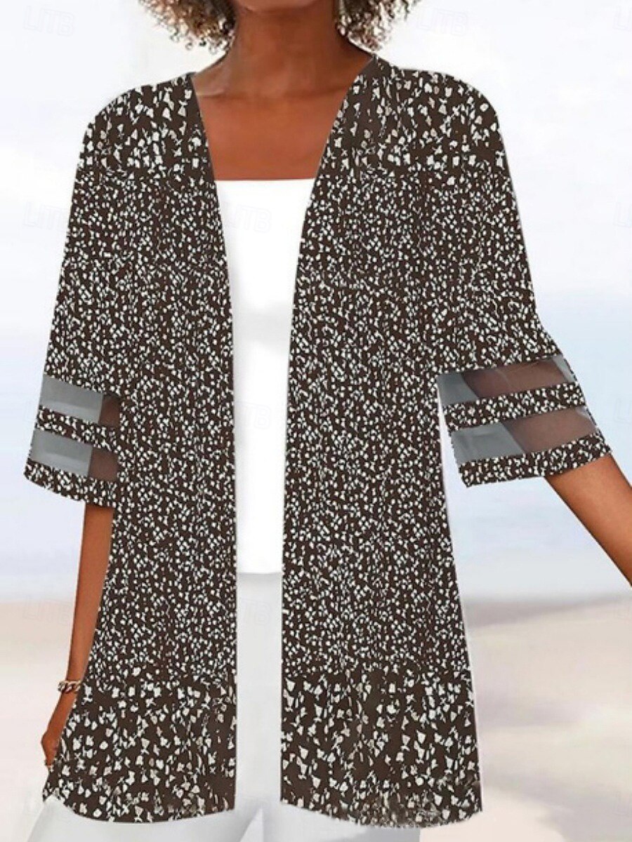 Femmes Veste Décontractée Respirant Confortable Patchwork Imprimé Occasionnel Fleuri Vacances Rue Tenue quotidienne Sortir Ouvert devant Régulier Sans Col Coupe régulière Manche 3/4 Vêtements de 2025 ? $27.99 –P2
