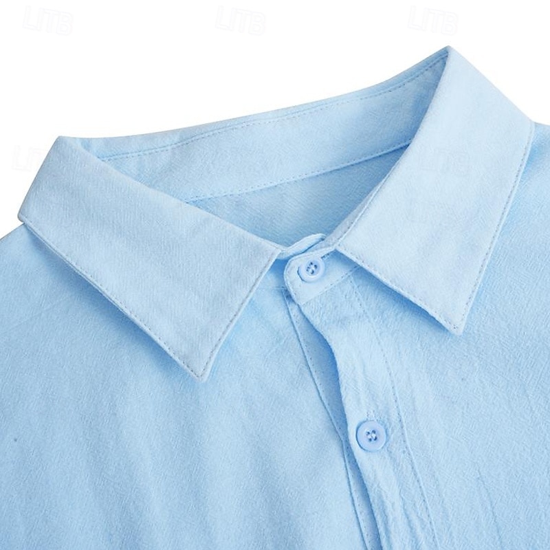 Herren Hemd Leinenhemd Sommerhemd Strandbekleidung Knopfhemd Einfach Urlaub Kreuzfahrt Weiss + Rosa Weiß + Khaki Schwarz + dunkelgrün Grau+Khaki Langarm Revers Sommer Frühling Bekleidung Rein 2025 - $29.99 –P9