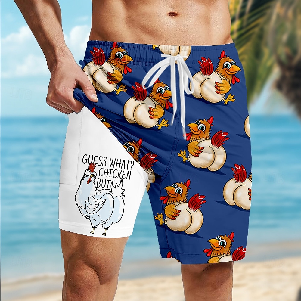 Per uomo Animale Pulcino Divertente Pantaloncini foderati Pantaloncini da bagno 2 in 1 Pantaloncini da mare Misura del girovita medio Hawaiano Ferie Tasche Laterali Con Fodera a Compressione Coulisse del 2026 a $22.99 –P1