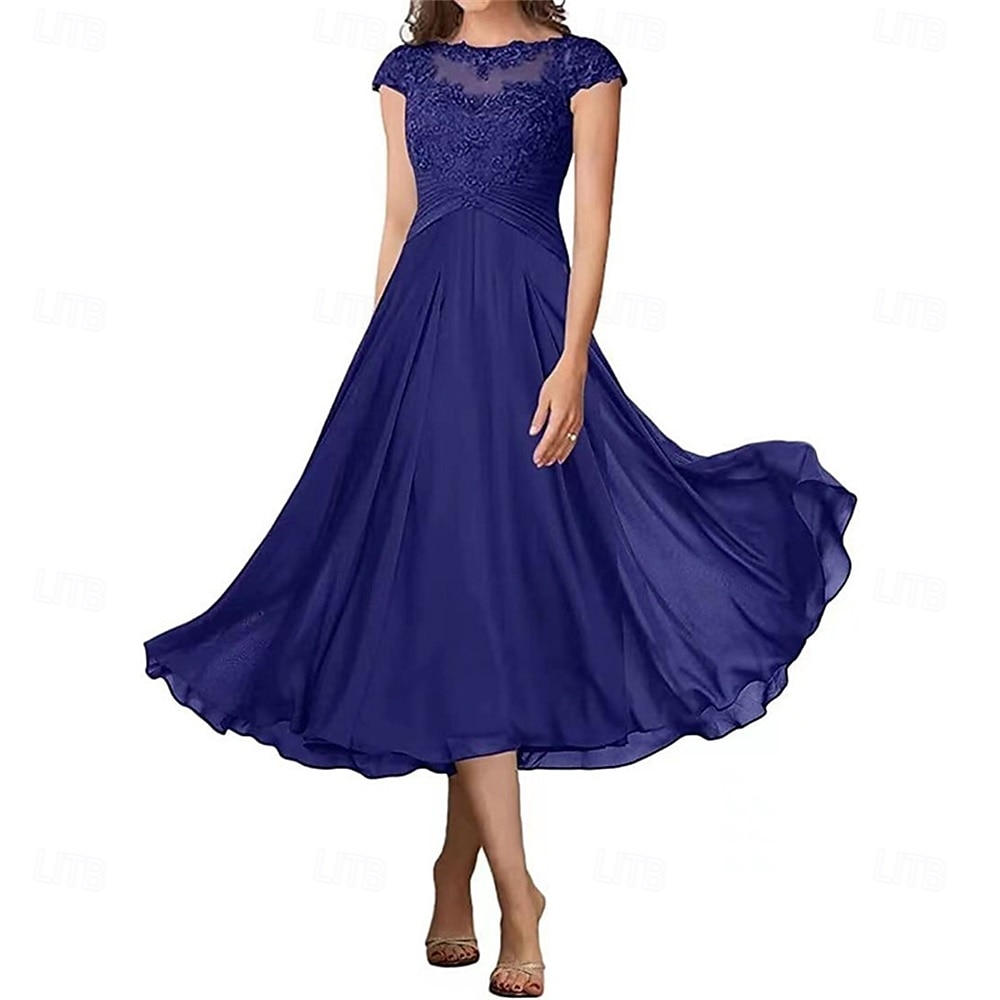 A-Linie Brautmutterkleid Elegant Einfach Rundhalsausschnitt Knöchellänge Chiffon Kurzarm mit Falten Einfarbig 2025 2025 - $119.99 –P10