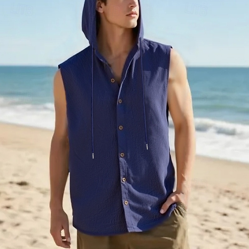 Men's Tank Top Vest Top Undershirt Sleeveless Shirt Sleeveless Hooded Summer Plain Fashion Designer Basic Buttons Vacation Street Going out Black White Yellow Top Tee for Men 2025 - $17.99 –P10