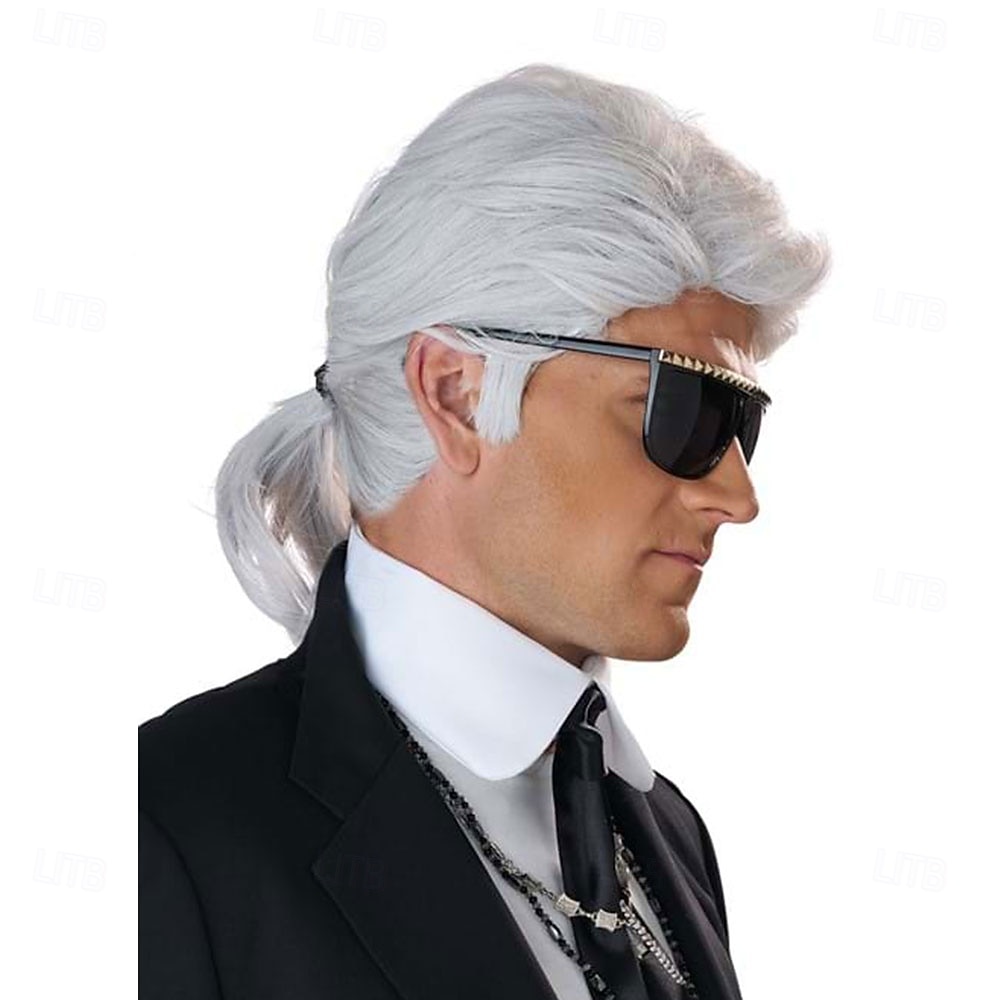 Perruques de cosplay Argent Bouclé Cheveux synthétiques Court Perruques Hommes Perruques Pour la fête de 2026 ? $23.99 –P4