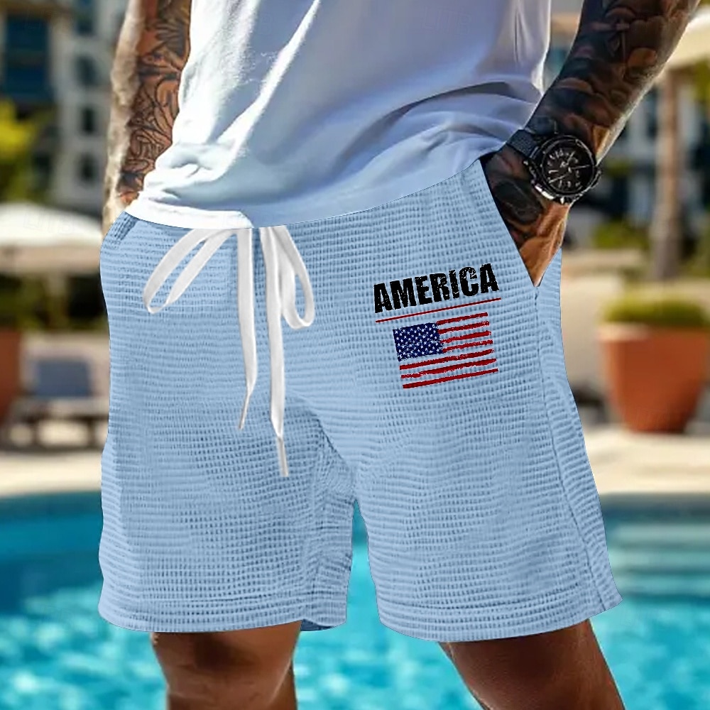 Día de la Independencia Hombre Bandera de EE. UU. Patriótico Pantalones cortos de gofres Pantalones cortos de sudor Pantalones cortos casuales Media cintura Moda informal Vacaciones Jogging Ejercicio 2026 - $22.99 –P2