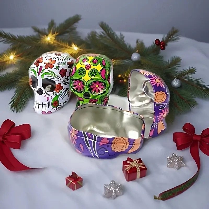 3 stuks Halloween snoeppot in de vorm van een schedel - matte ijzeren opbergcontainer voor koekjes en snacks display- en verpakkingsmaterialen sieraden maken display- en verpakkingsmaterialen kralen 2025 - $15.49 –P3