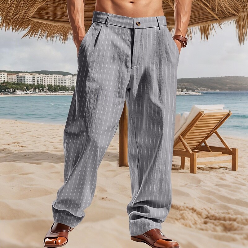 Herren Leinenhosen Hose Sommerhose Gerader Schnitt Gestreift Komfort Atmungsaktiv Volle Länge Party Geschäft Strand Urlaub Mode Schwarz Weiß 2025 - $23.99 –P4