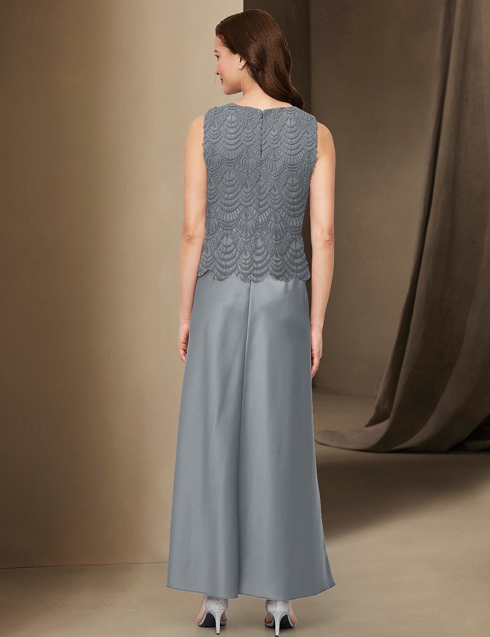A-Linie 3-teiliges Kleid für die Brautmutter, elegant, schlicht, lässig, U-Boot-Ausschnitt, knöchellang, Satin, lange Ärmel mit Spitze 2025 2025 - $139.99 –P7