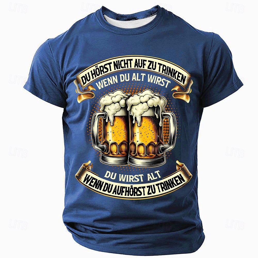 2025年 オクトーバーフェスト 男性用 ビール Tシャツ 半袖 Tシャツ 3Dプリント クルーネック シャツ ファッション 誇張された 日常 パーティー ストリート カジュアル ブラック ブルー グリーン 夏 春 衣類 S M L XL XXL XXXL  コレクション – $18.99 –P2