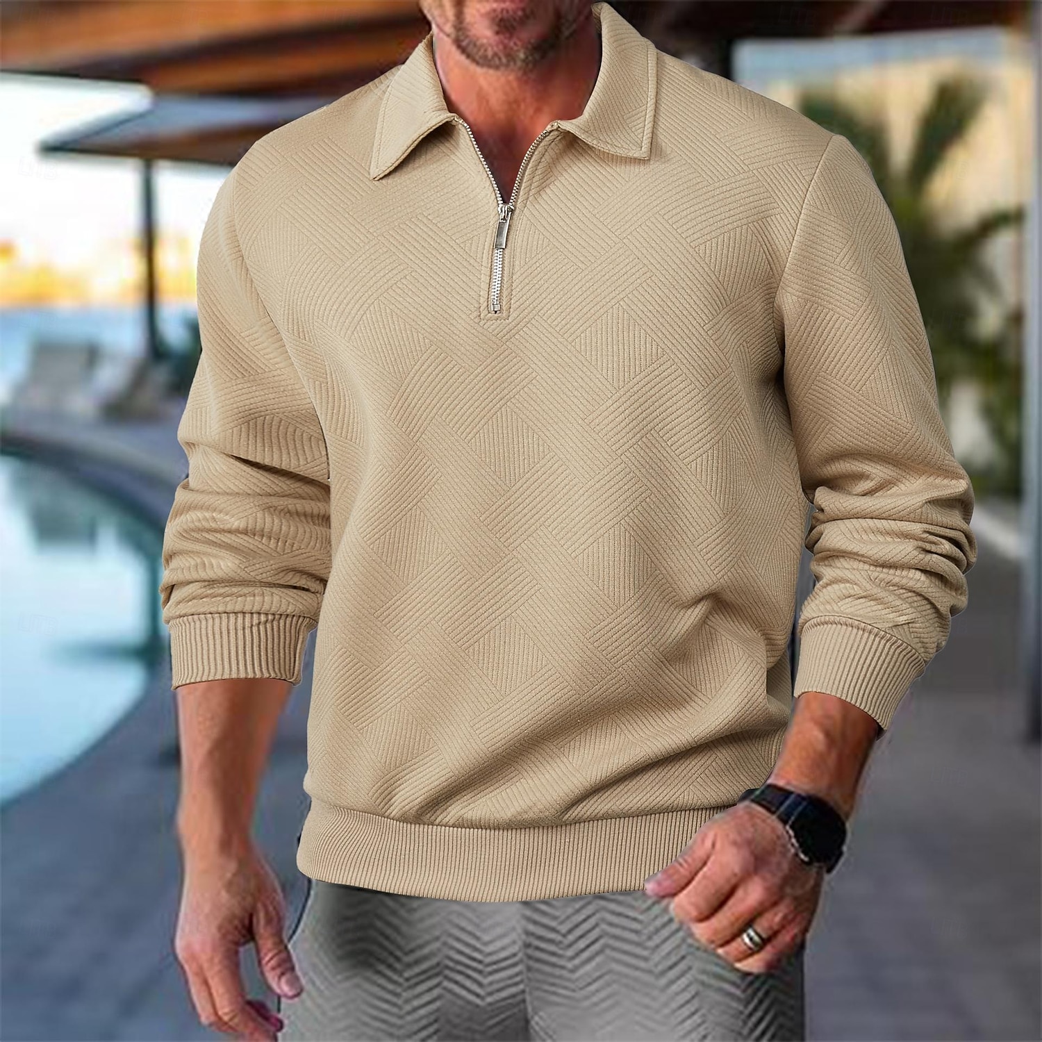 Herr Tröja Kvartströja med dragkedja Marinblå Kaki Grå Polokrage Geometrisk Sport & Utomhus Ledigt Dagligen Streetwear Ledigt Träning Vår Höst Kläder Pull Tröjor 2026 - $28.99 –P1