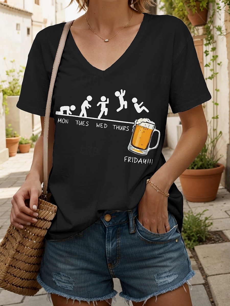 Oktoberfest Pentru femei Tricou Grafic Scrisă Epocă Stilat Clasic Manșon scurt În V Topuri obișnuite Zilnic Imprimeu Negru Alb Galben Roz Îmbujorat Roșu-aprins Vară Primăvară 2025 - $19.99 –P6