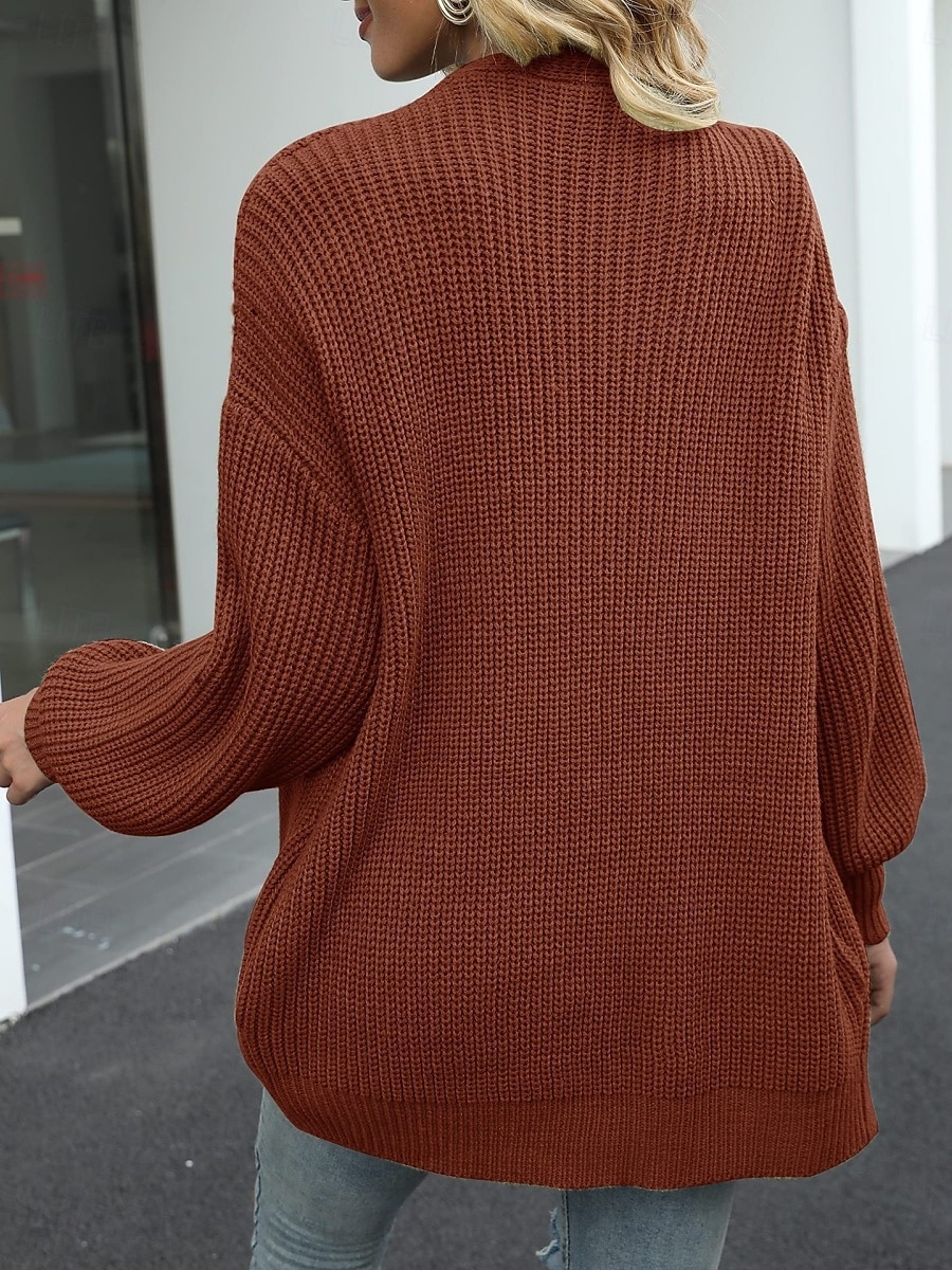 Pentru femei Pulover Bluza Elegant Modă Șic Stradă Culoare pură Deschis frontal Tricotat Manșon Lung Topuri obișnuite Tricotat În aer liber Zilnic Sfârșit de săptămână Negru Roz Îmbujorat Toamnă Iarnă 2025 - $25.99 –P23