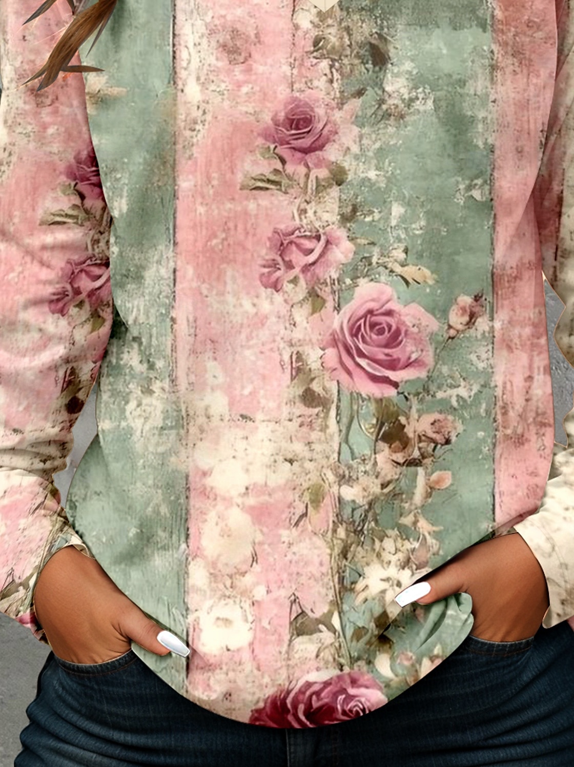Damen T Shirt Blumen Grafik Pflanzen Vintage Stilvoll Klassisch Langarm V Ausschnitt Einkerbiger Ausschnitt Normale Oberteile Täglich Druck Khaki Rosa Leicht Blau Frühling Herbst 2025 - $24.99 –P9