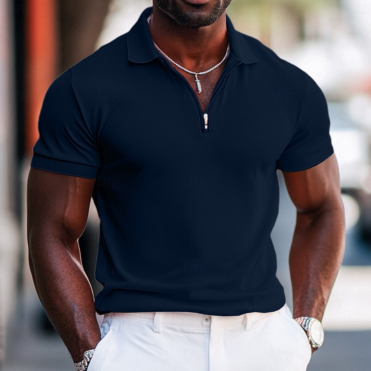 Per uomo Polo con zip a un quarto Streetwear Casuale Mezza zip Manica Corta Moda Tinta unica Cerniera Estate Bianco Rosa Blu marino Verde Polo con zip a un quarto del 2026 a $21.99 –P7