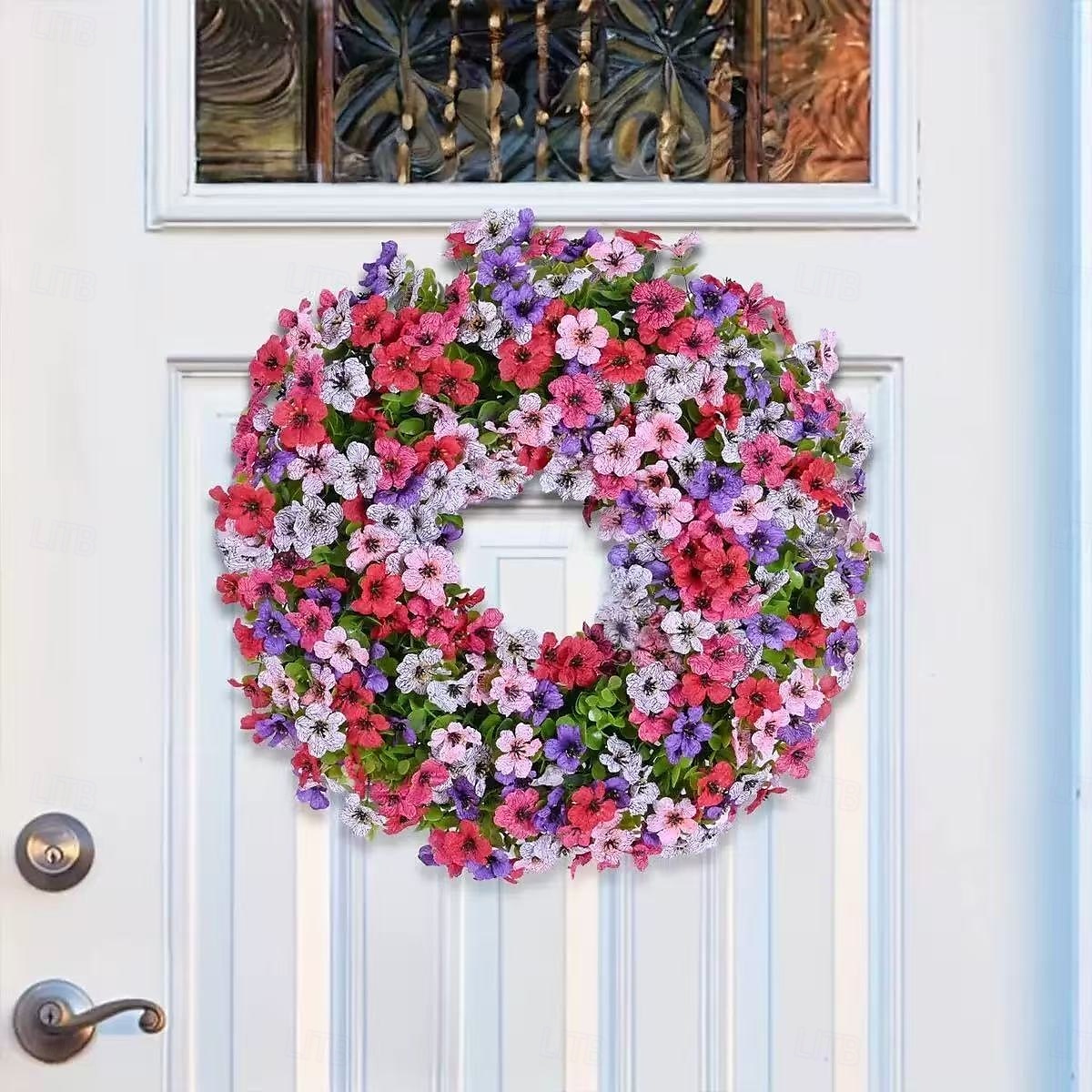Artificial Eucalyptus and Violet Wreath for Front Door, Faux Greenery Floral Wreath for Home Decor, Wall Hanging and Holiday Decorations 2025 - $27.99 –P4