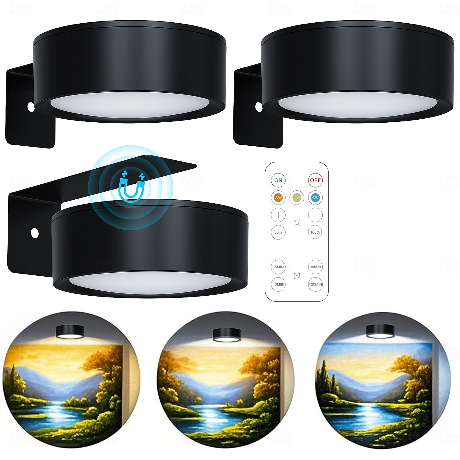 luci per quadri da parete, luci magnetiche a batteria per poster con 3 temperature di colore &12 luci da parete RGB con timer dimmerabile e telecomando, per pittura, decorazione per cornice espositiva del 2025 a $18.99 –P2