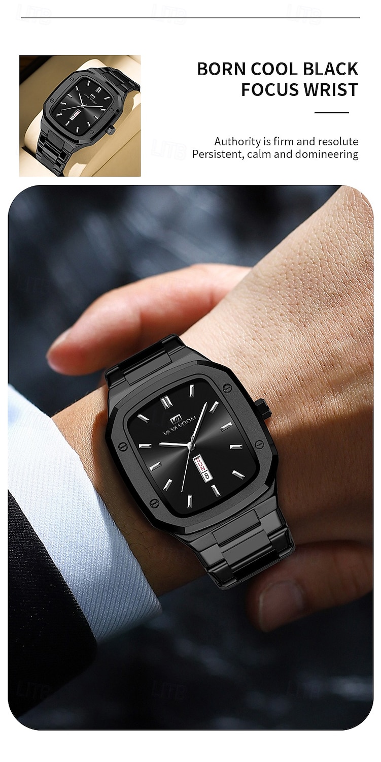 VA VA VOOM Top Brand Men Wrist Watches Luxury Waterproof Gold Black Silver Date Week Display Square Watch for Men Stainless Steel Watc 2025 - $26.99 –P9