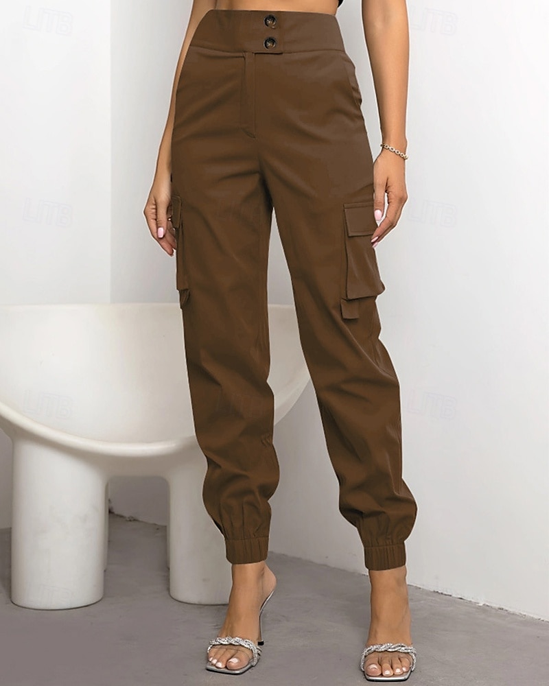 Dámské Kargo kalhoty Běžec Kalhoty Módní Šik ven Plná délka Přírodní Jednobarevné Kapsy Pohodlné Lehce elastické Sporty a outdoor Denní nošení Tmavěhnědá Tmavě červená Černá Armádní zelená Léto Jaro 2025 - $24.99 –P10