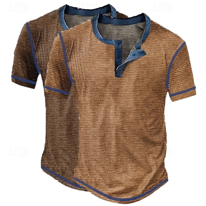 Per uomo Maglia Henley a nido d'ape Maglietta Manica Corta Tinta unita Moda Designer Casual Bottoni Confezione multipla Henley All'aperto Casuale Quotidiano Estate Brown + giallo Blu scuro / Blu del 2026 a $30.99 –P9