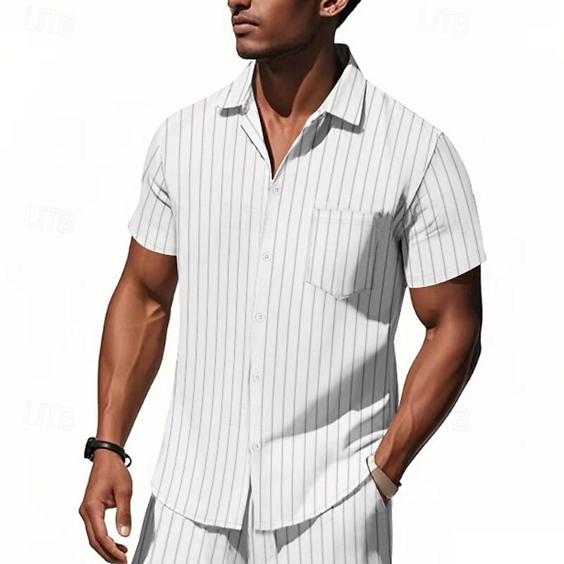 Per uomo Camicia Camicia di lino Camicia casual Camicia con Bottoni Camicia di cotone A righe Vacanza Streetwear Nero Bianco Blu marino Cachi Manica Corta Collo ripiegato Estate Abbigliamento del 2025 a $21.99 –P4