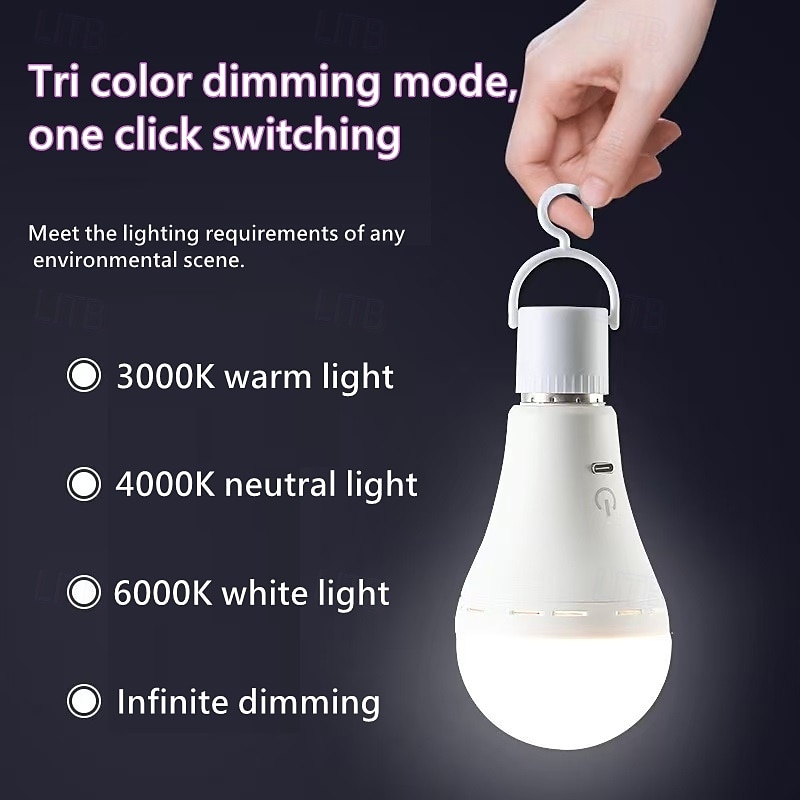 LED Lamp Dimmable Multicolour RGB Light Bulb 2000 mah Rechargeable Bulb A65 Light Smart Remote Control Home Decor Outdoor Activities and Camping 2025 - $16.99 –P5