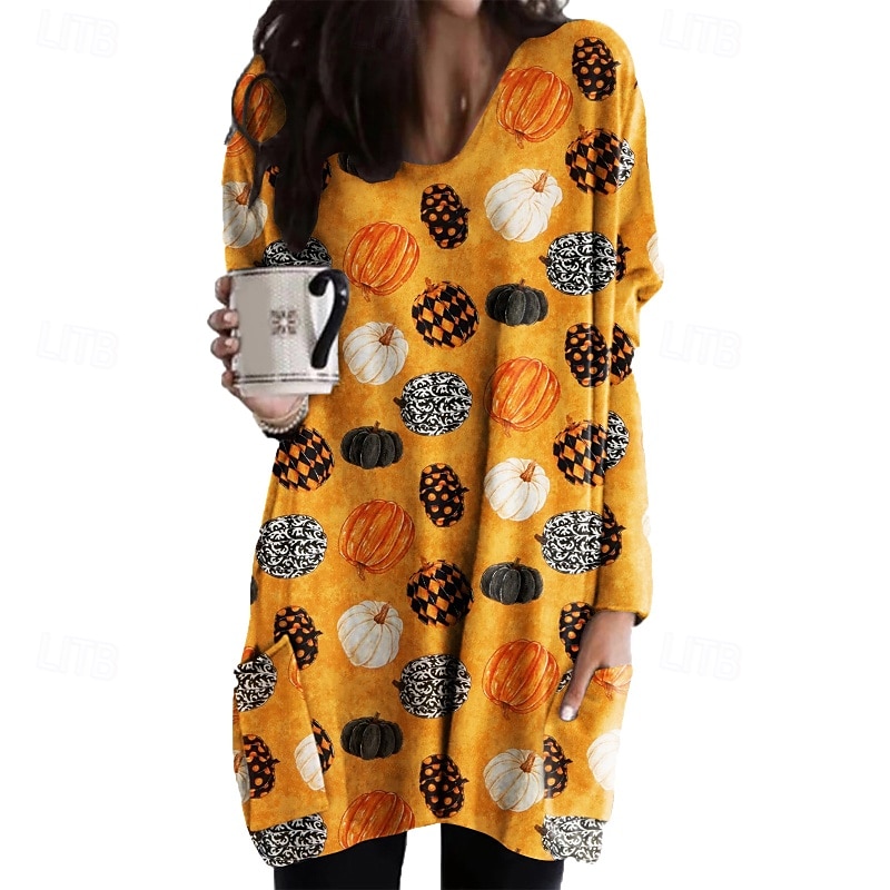 Femmes Mini Robe Robe Imprimée Classique Moderne Extérieur Quotidien Fête Coupe régulière Fleur manche longue Col en V Jaune clair Noir Jaune Orange Automne de 2025 ? $19.49 –P5