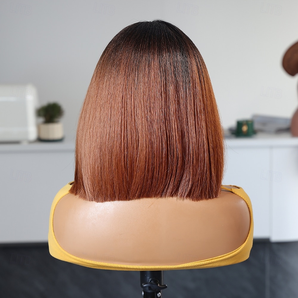 Perruque en dentelle synthétique Lisse Style 12 pouce Marron Raie au milieu partie U Perruque Femmes Perruque Noir Marron de 2025 ? $39.99 –P4