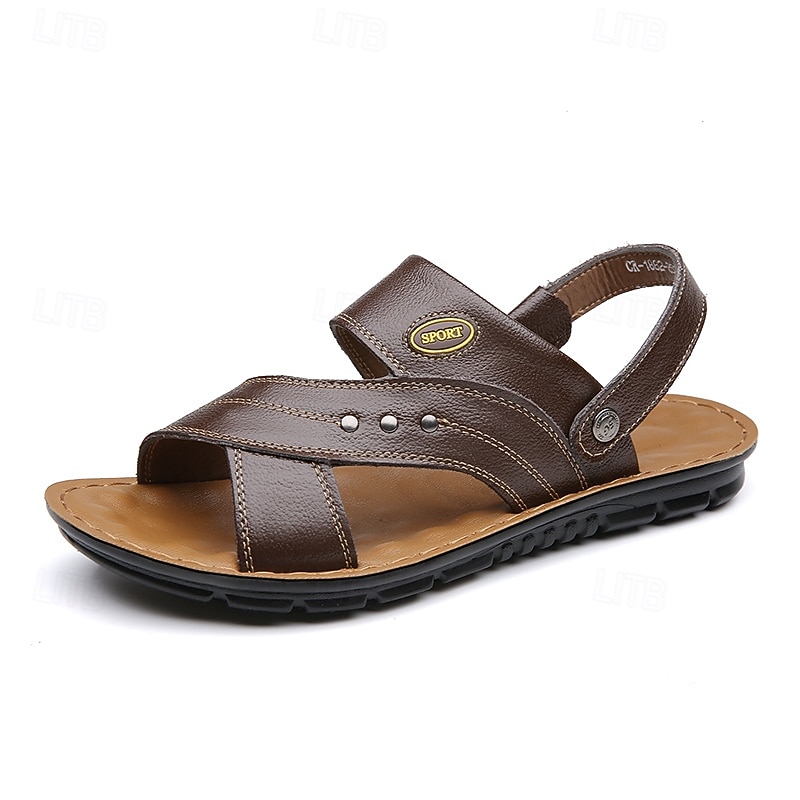 sandali da uomo in similpelle marrone con cinturini, chiusura a strappo regolabile, plantare morbido e ammortizzato, perfetti per l'uso quotidiano casual e per le passeggiate del 2025 a $24.99 –P1