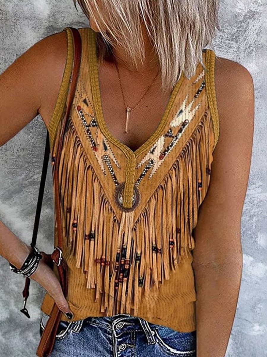 Pentru femei Camisole Tank Top Grafic Boemia Epocă Stilat Fără manșon Fără mâneci În V Crop Tops Zilnic Imprimeu Negru Galben Roșu-aprins Albastru piscină Trifoi Vară Primăvară 2025 - $17.99 –P3