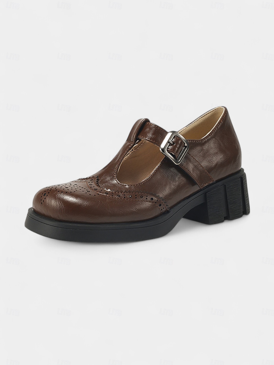 Zapatos Mary Jane negros con tiras en T para mujer inspirados en los años 50: tacones de cuero brogue vintage con hebilla y suela gruesa para uso diario y cosplay. &trajes góticos 2026 - $59.99 –P3