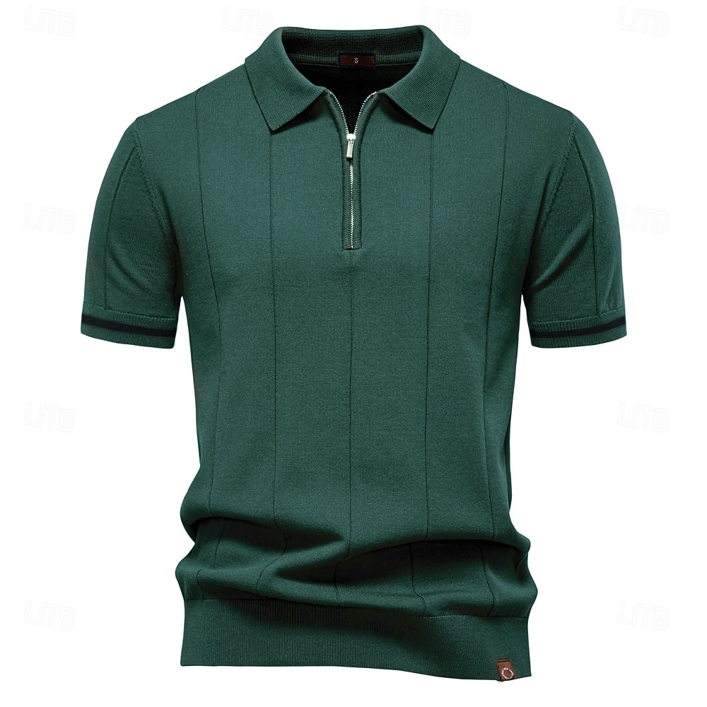Per uomo Per maschio Tinta unica Strisce verticali Polo Maglione polo lavorato a maglia Manica Corta Collo ripiegato Colletto Polo Zip a un quarto Moderno Formale Lavoro Sport & Outdoor Con zip del 2026 a $29.99 –P8
