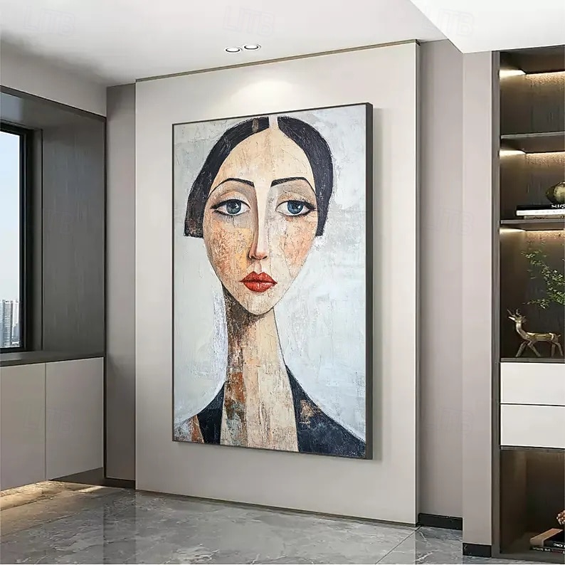 2025年 キャンバスに描かれた抽象的な肖像画、オリジナルの美しい女性モデルの絵画、大きな現代人物の壁アート、カスタムメイドの寝室の壁装飾  コレクション – $58.99 –P4