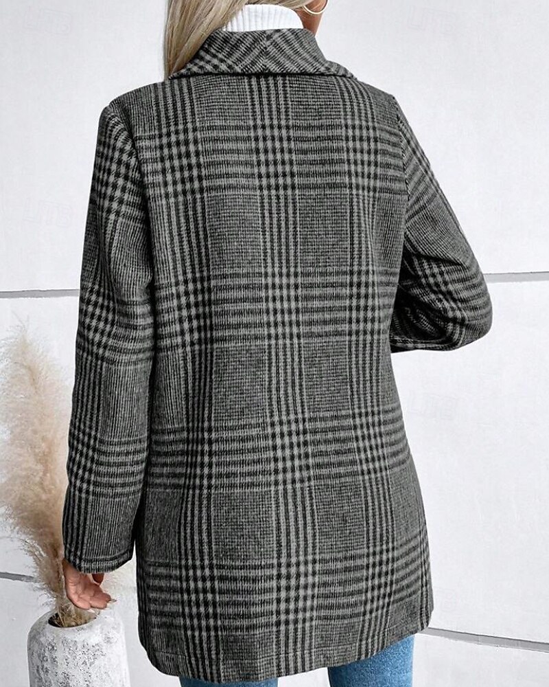 Women's Coat Warm Comfortable Buttons Casual Plaid Outdoor Holiday Single Breasted Regular Turndown Regular Fit Long Sleeve Outerwear Red Camel Gray Fall Winter 2025 - $34.99 –P4