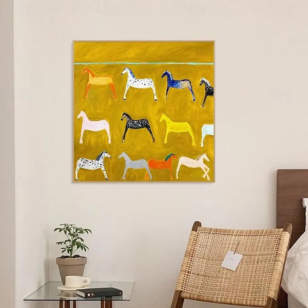 Mintura Handmade Yellow Horse Oil Paintings On Canvas Wall Art Decoration Modern Abstract Animals Picture For Home Decor Rolled Frameless Unstretched Painting 2025 - $116.99 –P5