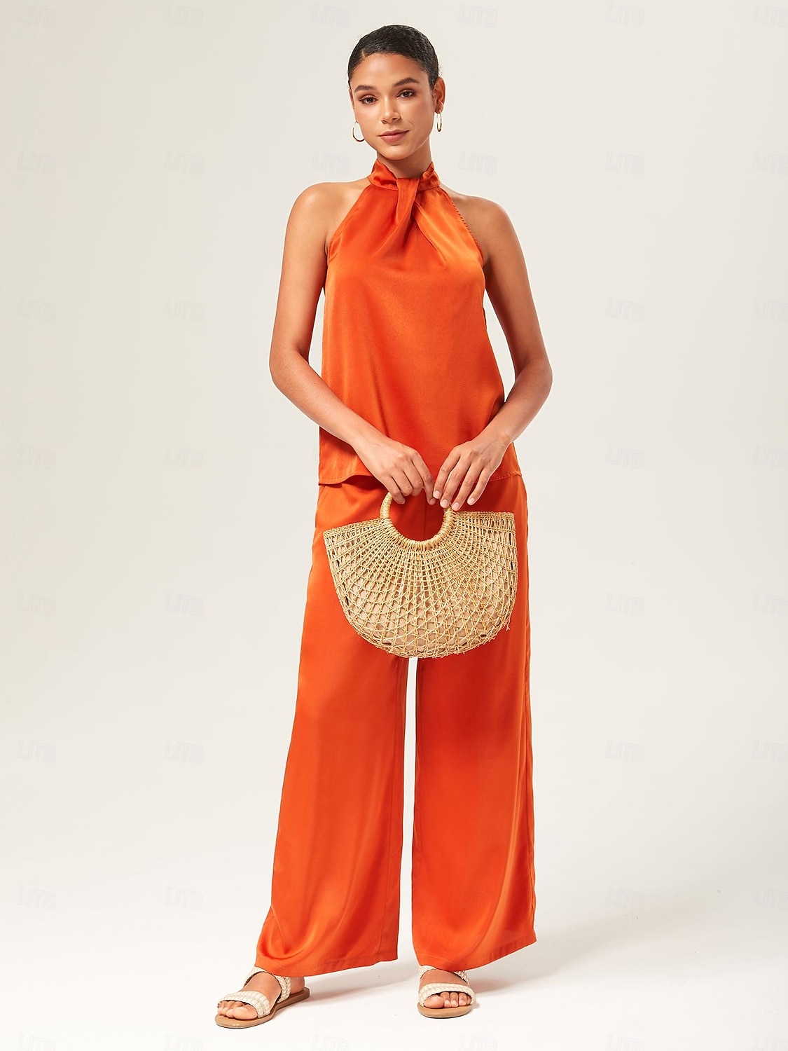 conjunto de calças largas com gola alta laranja de 2025 por $86.99 –P11