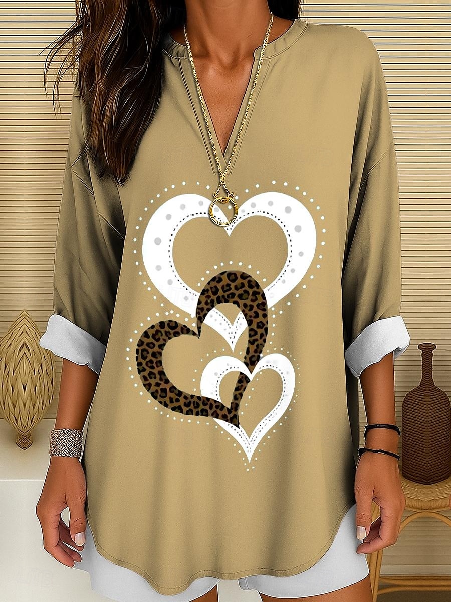Women's Blouse Linen Like Breathable Lightweight Tunic V Neck Long Sleeve Boho Casual Tops Heart Graphic Geometric Elegant Stylish Regular Tops Daily Print Black White Yellow Red Blue 2026 - $32.99 –P8