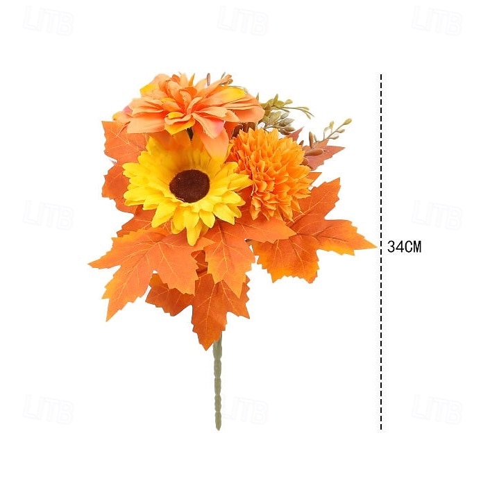 1 ramo de flores artificiales de otoño, corona de calabaza con hojas de arce para Acción de Gracias, arreglo decorativo para el hogar otoñal de Halloween 2025 - $8.99 –P10