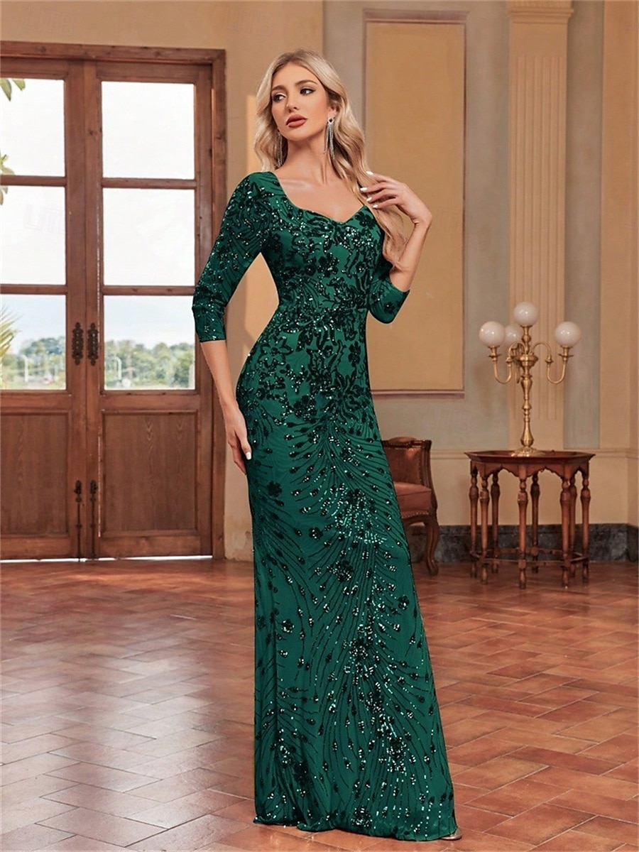 Mermaid / Trumpet Quinceanera Dresses Elegant Dress Formal Wedding Floor Length Long Sleeve Sweetheart Sequined with Sequin 2025 - $109.99 –P19