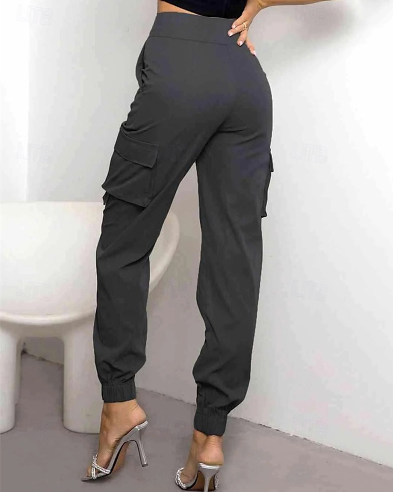Dámské Kargo kalhoty Běžec Kalhoty Módní Šik ven Plná délka Přírodní Jednobarevné Kapsy Pohodlné Lehce elastické Sporty a outdoor Denní nošení Tmavěhnědá Tmavě červená Černá Armádní zelená Léto Jaro 2025 - $24.99 –P13