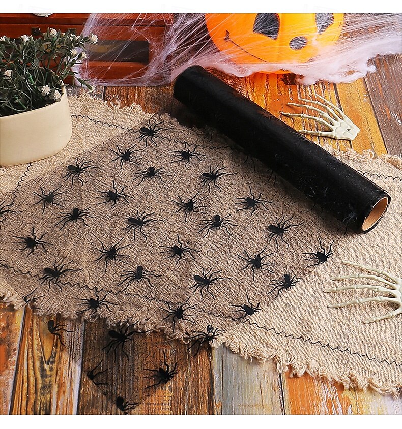 Chemin de table en maille d'Halloween, décoration de nappe de fête en toile d'araignée et de chauve-souris, tapis de salle à manger de festival fantôme effrayant, décoration de table de fête de 2025 ? $11.99 –P2